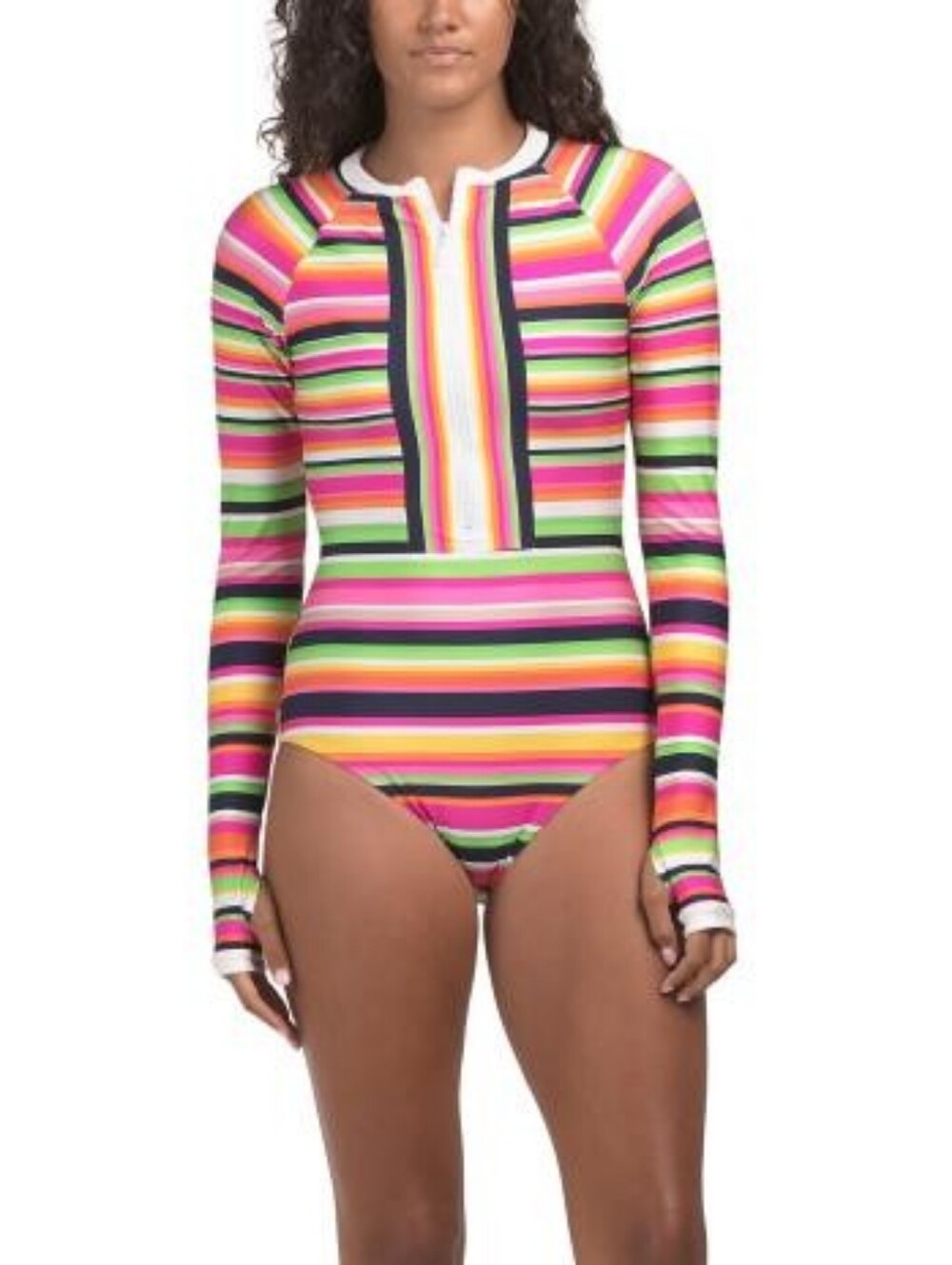 Trina Turk Women's Stripe One Piece Longsleeve Paddlesuit SZ L